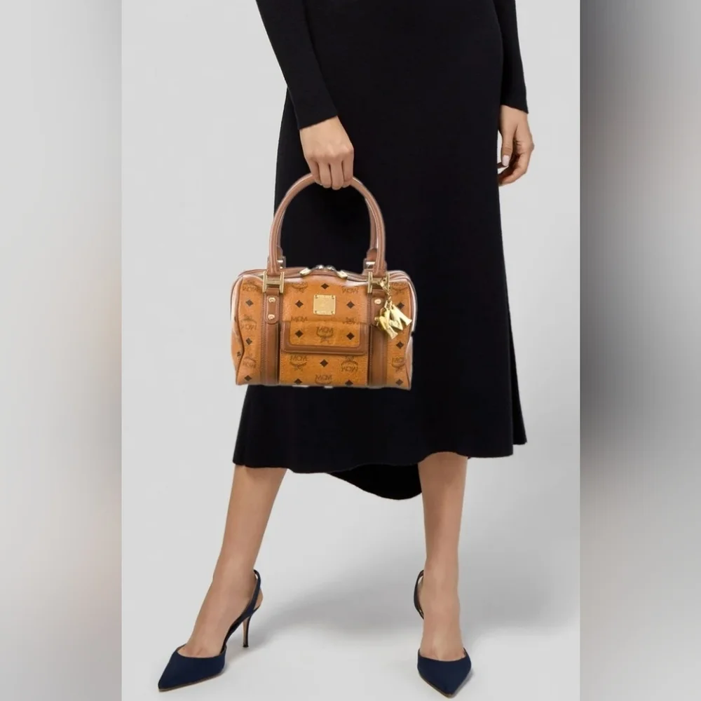 MCM Visetos Satchel in Cognac w/MCM Charm - Picture 7 of 17